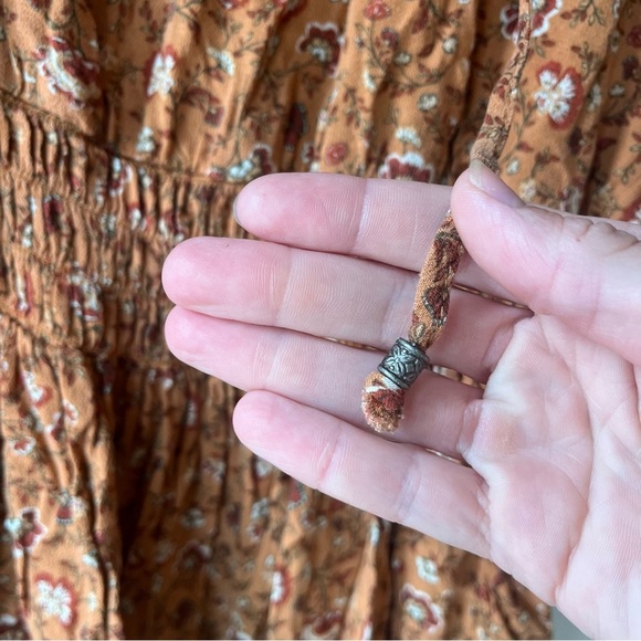 American Eagle Rust Floral Boho Mini Dress XL Bell Sleeve Smocked Waist Festival - Picture 10 of 12